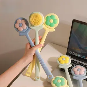 Flower Shaped Long Handle Bath Brush, Soft Bristle Back Scrubber, Exfoliating Shower Bathing Tool for Body Cleansing and Dead Skin Removal