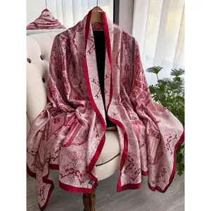 Women's Random Floral Print Silk Scarf, Boho Style Shawl for All Seasons, Fashion Accessories for Women & Girls