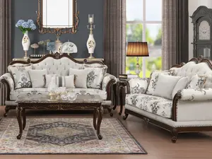 Luxury Traditional Living Room Sofa Set 2 Piece, Button Tufted Upholstered Couch Set with Solid Wood Frame & Rolled Arms, Elegant Vintage Victorian Furniture Set for Living Room, Ivory White