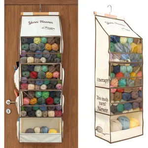 Yarn Heaven Storage Organizer - Over The Door & Closet  Yarn Bag for  & Knitting, Skein Holder Holds 200+ Skeins with Clear Pockets for Yarn Stash, Hooks &