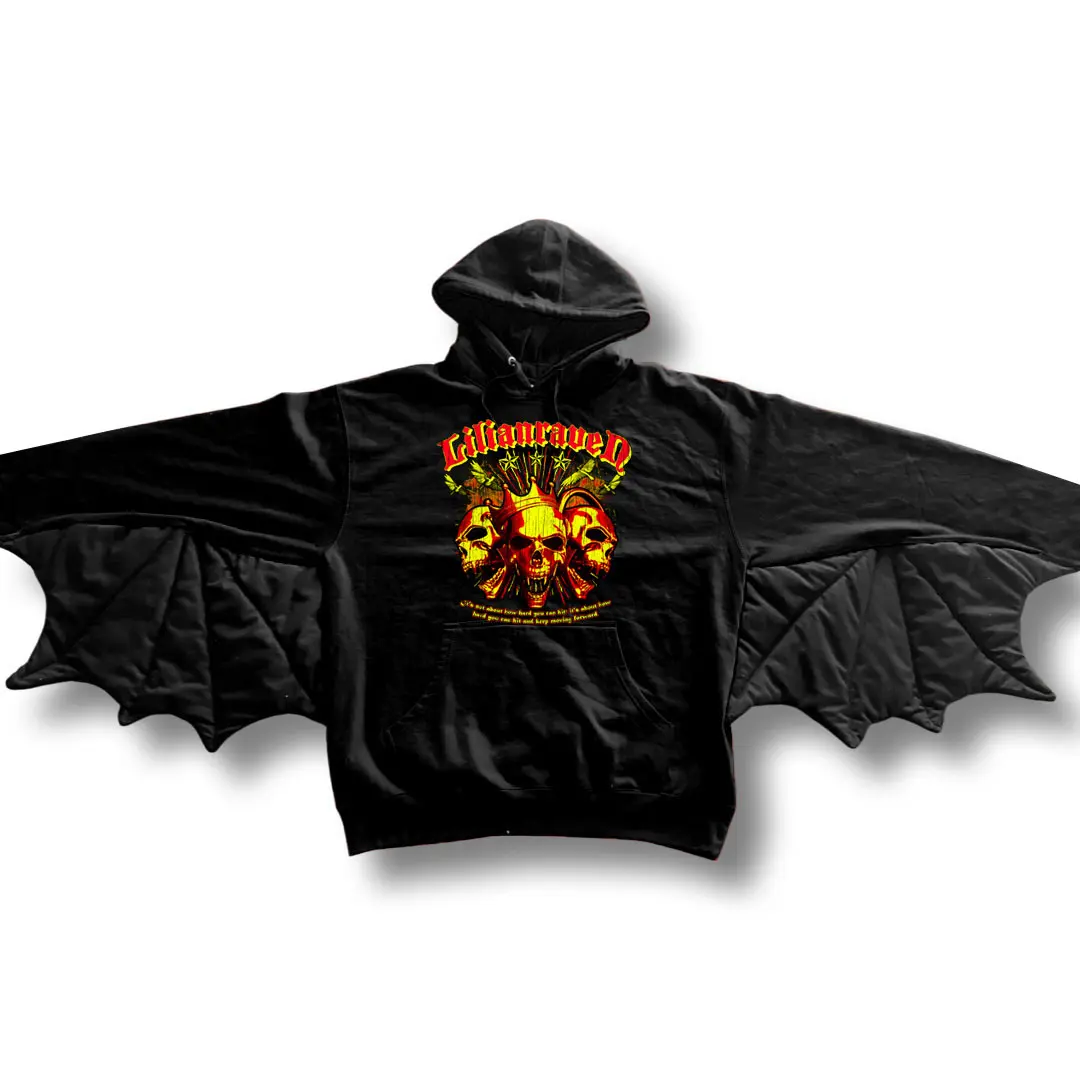 Batwing Sleeve Hoodie with Skulls