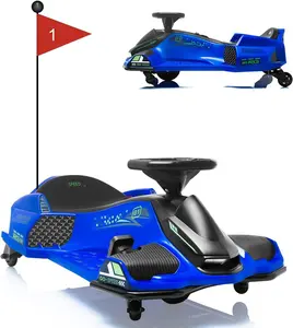 12V Ride on Drift Car,Kids Electric Drifting Go-Kart High/Low Variable Speed with 5 Wheels,Built-in Music,Front+Tail LED Light,Low-Power Alarm(Blue)