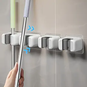 2/4Pcs Household Rack Mop Clip Broom Holder Wall Mount Storage Mop Organizer Holder Hanger Storage Rack Seamless Mop Clip Adjustable Hook, Storage Hooks