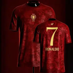Ronaldo Portugal Soccer Jersey #7 | Cristiano Ronaldo Black Gold Blockcore Aesthetic Vintage Football Shirt | Oversized Streetwear Casual Graphic Top | Men Women Special Retro Football Kit Trendy Sportswear Activewear Short Sleeve