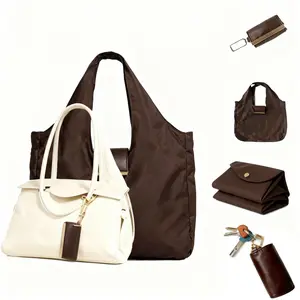 Keychain Tote Bag Espresso Stylish Functional Tote Bag with Keychain Attachment for Everyday Use Portable and Fashionable Folding Shopping Bag Casual