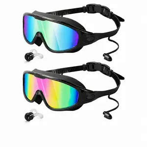 Adults' 2-Pack Mirrored Swimming Goggles, hd Anti-Fog UV Protection Wide field Swim Goggles with Nose Clips & Case for Pool Beach Water Park bright multicolor uv lens full-coverage anti-uv uv-protected earplug kit