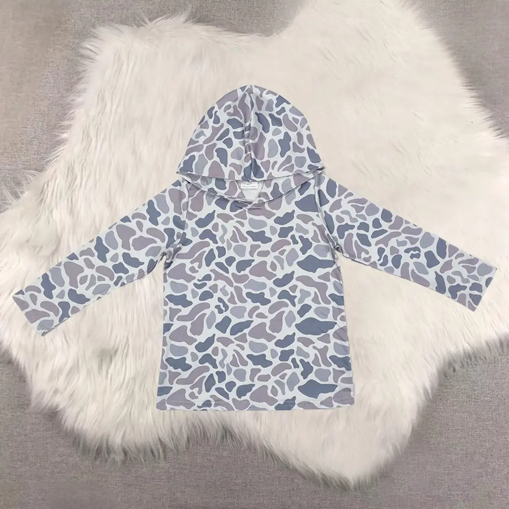 New Clothes Kids Boys Long Sleeve Grey Camouflage Hoodie Comfortable Polyester Military Print Top for Children