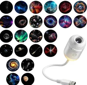 2-in-1 Galaxy Projector Night Light, USB Star Projector with 24 Projection Films, Adjustable Brightness Mini Galaxy Light for Bedroom Ceiling, Aesthetic Room Decor and Kids Gift (24 Films)