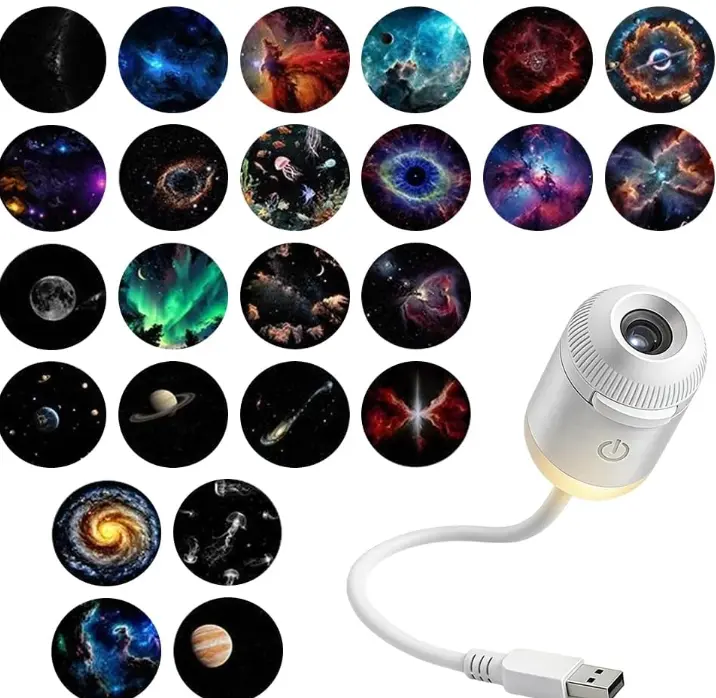 2-in-1 Galaxy Projector Night Light, USB Star Projector with 24 Projection Films, Adjustable Brightness Mini Galaxy Light for Bedroom Ceiling, Aesthetic Room Decor and Kids Gift (24 Films)