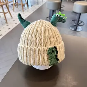 Cute Dinosaur Knit Hat for Boys & Girls, Soft Warm Winter Beanie, Lightweight Cartoon Design, Perfect Gift for Kids' Outdoor Activities