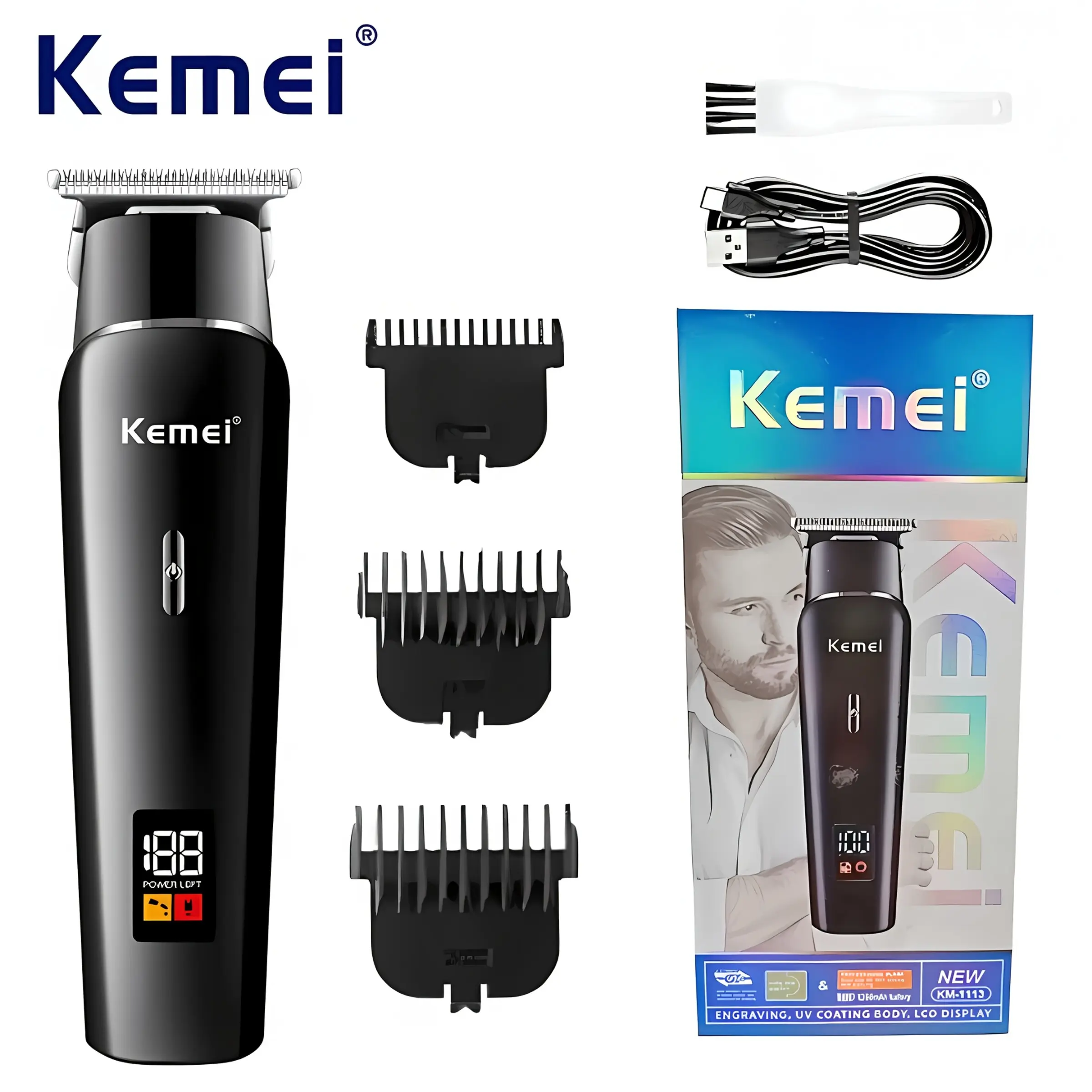Keme Km-1113 LED Hair Management Machine Mini Trimmer, Cordless Hair Clippers, Hair Grooming Kit, Low Noise All-In-One Men's Hair Cutting & Trimming Tool, 3.7v Power Consumption