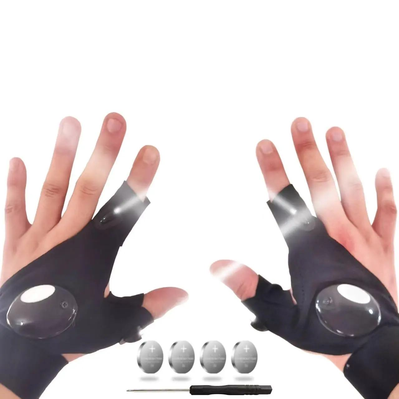 Fingerless Gloves with LED Lights for Men, Plain Hands-Free Flashlight for Fishing, Camping, Repairing - Versatile Stocking Stuffer