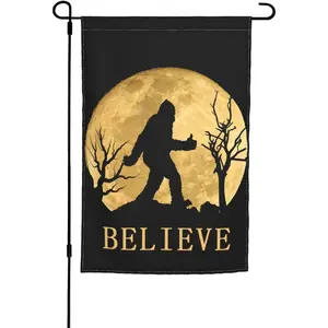 Funny Bigfoot Sasquatch Full Moon Garden Flag 12x18 Inch Double Sided Vertical Decoration Yard Small Flag For Outside Holiday Seasonal Outdoor