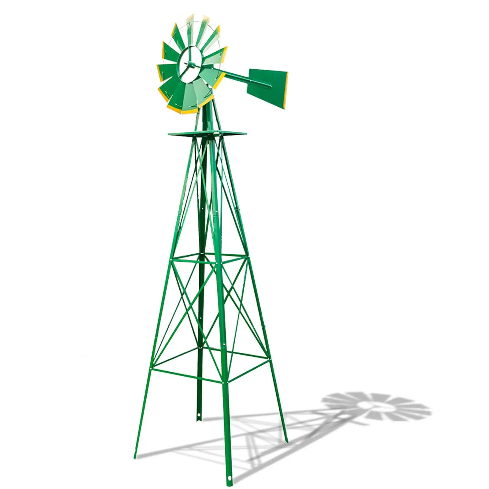 Heavy-Duty Iron Windmill, 8ft Tall Ornamental Weather Vane for Garden Decor, Wind-Powered with Quiet Ball Bearing Operation, Decoration