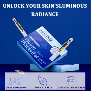 ROZINO Sheep Placenta Extract Ampoules with Hyaluronic Acid Collagen Glycerin Jojoba Oil & Vitamin A for Deep Hydration Delicate Skin & Eye Area Care 1.5ml x 10pcs