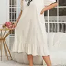 Plus Size Oversized Baggy Sleepwear, Trim Bow Bubble Sleeves Ruffled Hem, Textured Pattern Comfortable Casual Aesthetic Wear-Outside Loose Nightdress Loungewear Womenswear Piece Casual Comfy Nightdress