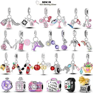 Daily Articles 925 Sterling Silver Barbie Pink Perfume Charms Dumbbell Smart Watch Beads Fit Original Bracelets DIY Jewelry Gift