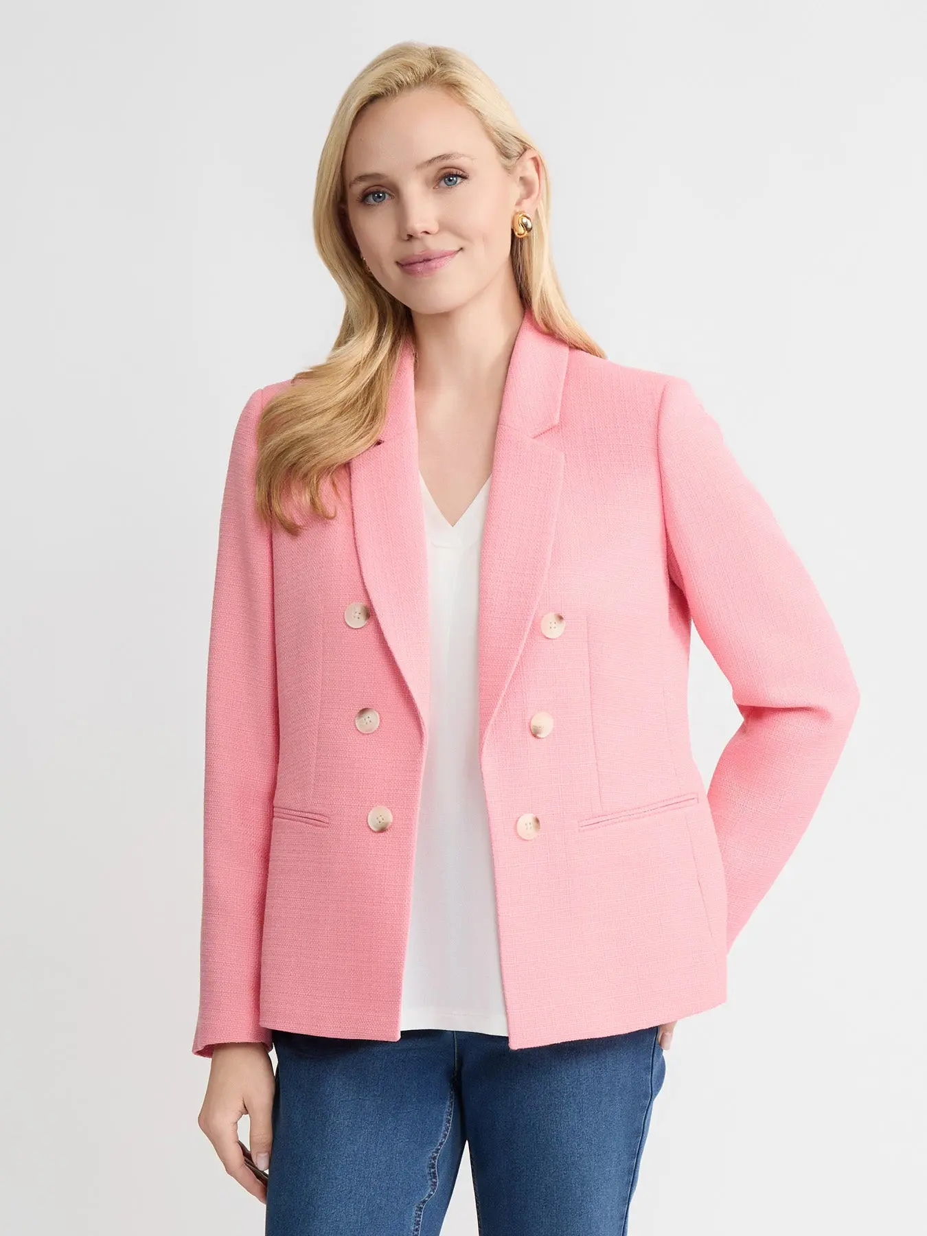 Petite Faux Double Breasted Jacket, Tweed