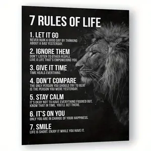 Motivational Lion 7 Rules Of Life Canvas Wall Art For Home Office Gym Decor Inspirational Quotes Gallery Wrapped Framed Print Entrepreneur Gift