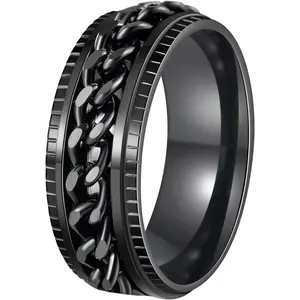 Mens Fidget Rings Anxiety Rings for Men Womens Chain Spinner Rings for Adults Titanium Steel Rings