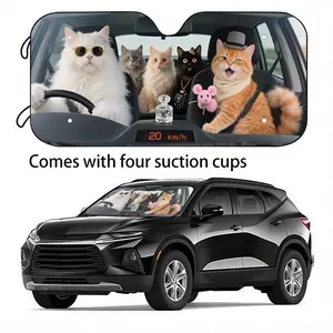 1pc Car Sunshade Funny car chaotic sundial - Cartoon design, suitable for cars, SUVs, and family cars - Keep your vehicle cool, front window, glass, polyester material, included 4 suction cups for easy installation