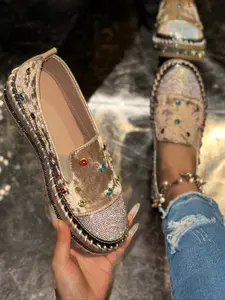Women's Colorful Gemstone Rhinestone Sneakers, One-Click Slip-On Casual Loafers, Comfortable Low Top Shoes, Fashion Footwear, Casual Trendy Flat