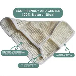 Natural Sisal Exfoliating Bath Cloth Eco-Friendly Gentle Deep Clean for Smooth Healthy Skin 10x10 Inch