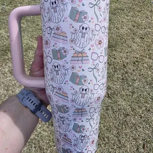 Ghost Books & Bows 40 oz No Spill Lid Double Wall Insulated Stainless Steel Tumbler