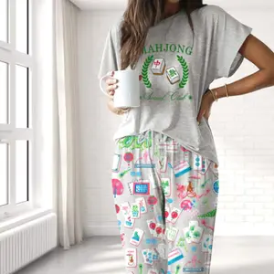 Chinoiserie Mahjong Pajama Set – Premium Satin Sleepwear – Elegant Asian Inspired Loungewear, Viral Cozy Nightwear Trend, Cute Outfits