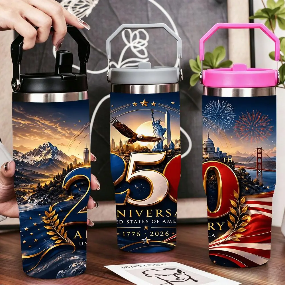 250th US Anniversary Stainless Steel Tumbler with Lid & Straw | 40oz 30oz 22oz 20oz 12oz Double Wall Vacuum Insulated Cup, Keeps Cold & Hot, Leak Proof BPA-Free Travel Mug for Gym Office Car