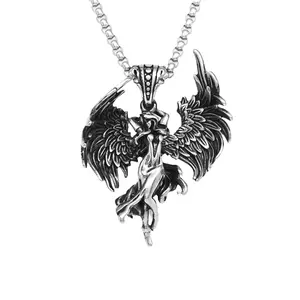casting retro fashion angel pendant punk hip-hop trendy boys and girls personalized wings titanium steel necklace