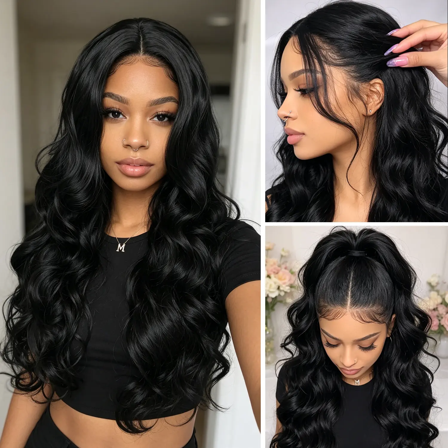 32-Inch Long Wave Lace Front Wig for Women - Natural Hairline with Mesh Fabric, Synthetic Fiber for Women & Beginners Daily Use
