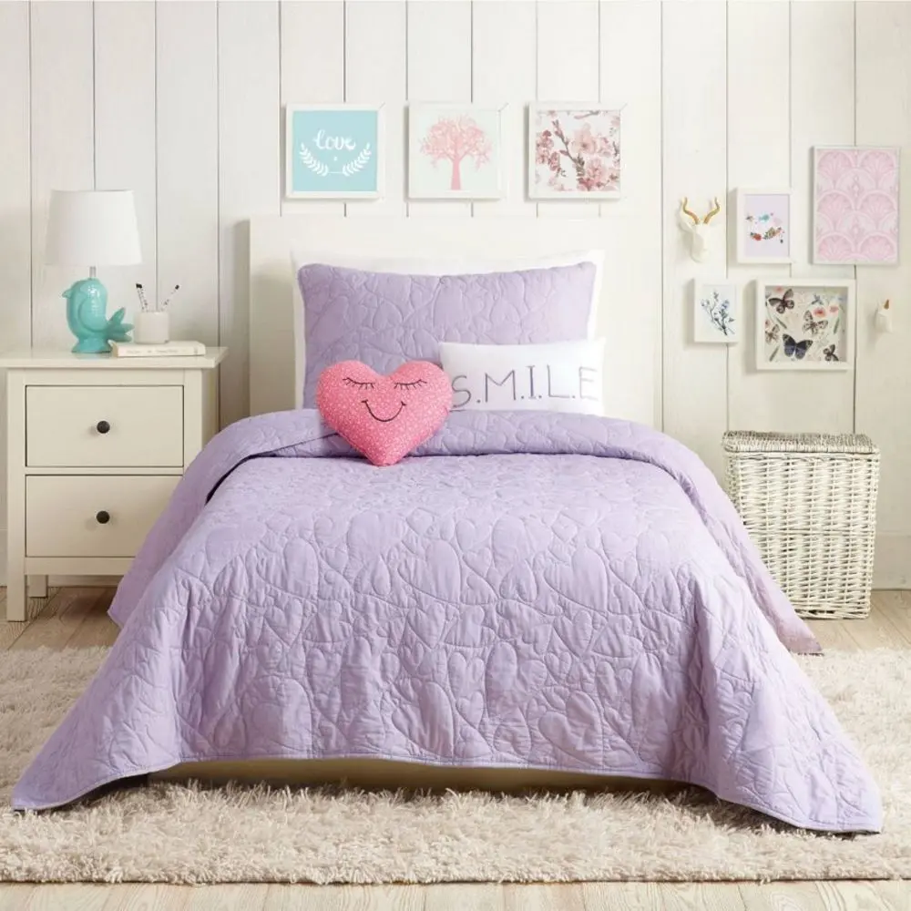 4Pc Twin Heart Quilt Set Lavender - Urban Playground