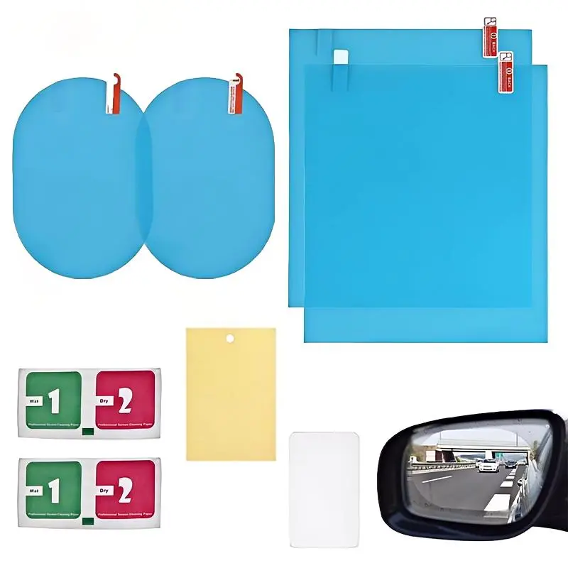 4 Pcs HD Clear Nano Coating Car Rearview Mirror Film - Anti Fog, Anti Glare, Rainproof, Waterproof - Protective Film Sticker for Car Rear View Mirrors & Side Windows - Easy to Install, Durable & Long Lasting