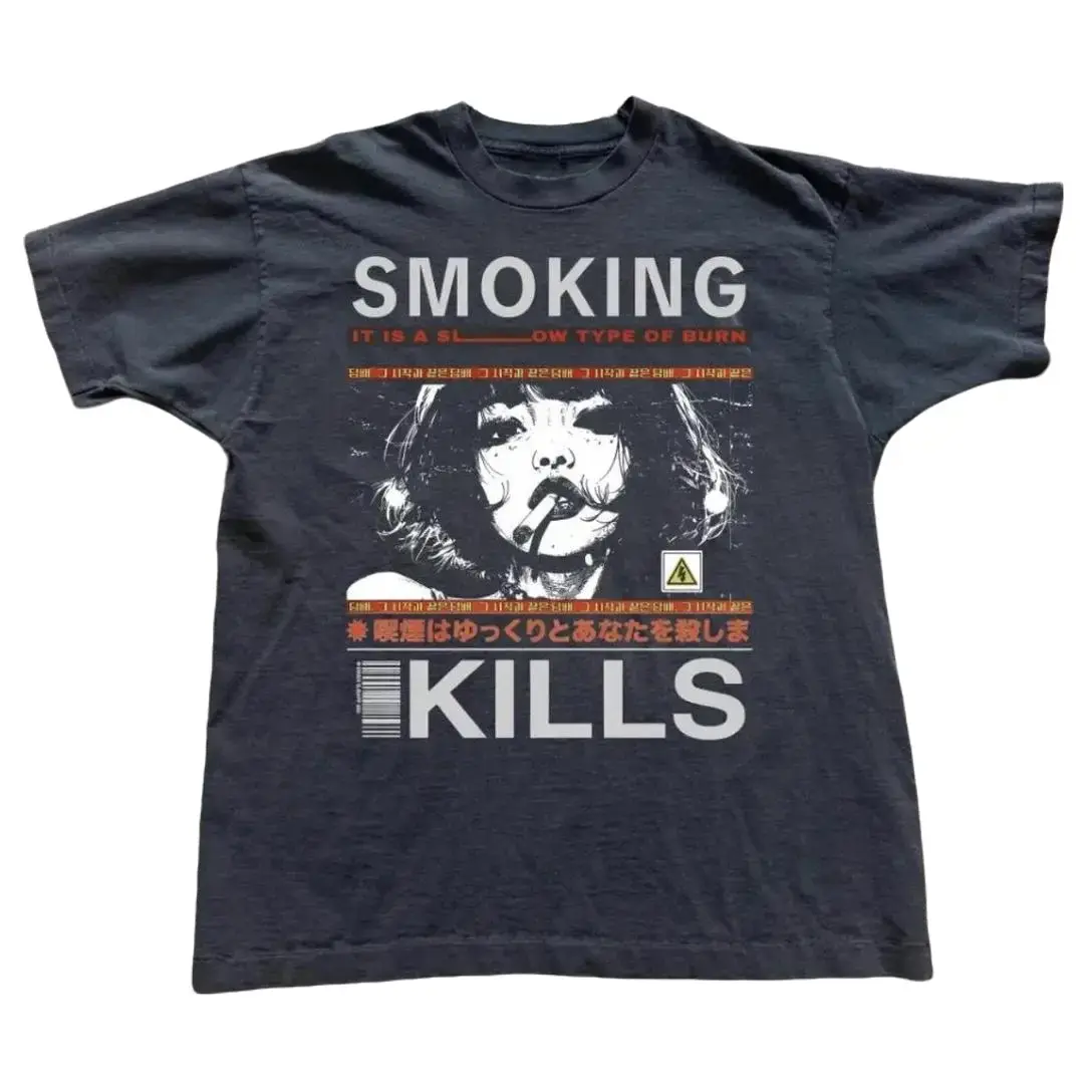 Girl Smoking Kills T-Shirt, Y2k Tee, Gifts Shirt, Unisex Vintage Graphic Tees Gothic Grunge Y2k Emo Scene Amity Affliction Style Clothes Men Women Streetwear