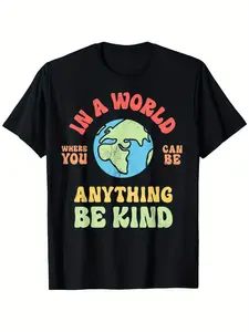 Be Kind" ' Graphic T-Shirt - Black, Breathable & Moisture-Wicking Casual Crew Neck Tee with Inspirational Earth Design, Perfect for Casual Attire or Gifting, Casual Wear |   Streetwear Fashion |   Moisturewicking Material (3-13Y)