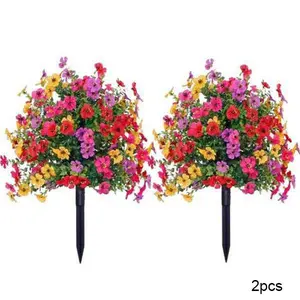 2-Pack Artificial Flowers for Outdoor Indoor Garden Home Decoration, Plastic Faux Flowers, Faux Flower Daisy with Eucalyptus Leaves, Fake Plants Greenery Boxwood for Porch & Patio