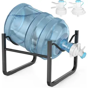 Stainless Steel 3-5 Gallon Water Jug Stand and 2 Dispenser Valves, Rust-Resistant Non Slip Water Stand with  Fast Flow Water Spout Fits Both 52mm and 55mm Bottles, 2 CAPS INCLUDED