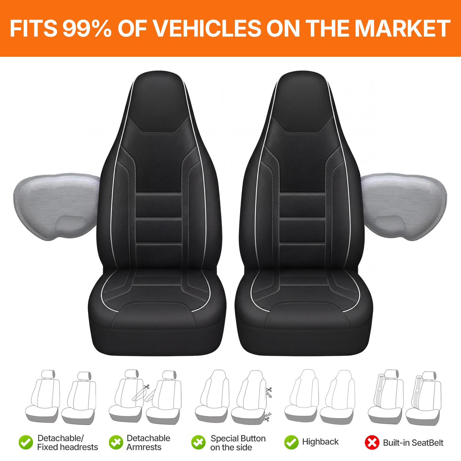 AUTOYOUTH PU Leather Car Seat Covers 2PCS Universal, Black Sport Design, Waterproof Front Seat Protectors, Universal Fit for Cars SUVs Trucks High Back Seat, Airbag Compatible, Car Interior Accessories