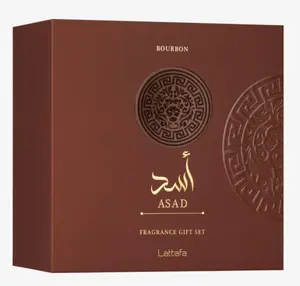 Lattafa Asad Bourbon 3pcs Gift Set Unisex 100ml EDP Amber Woody Spicy Fragrance with Citrus Spices & Cedarwood for Evening Wear