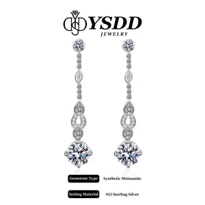 【6.13 Long Earring】Luxurious 4CT Total 5cm Long Drop Earring Full Moissanite vvs Synthetic Moissanite Earrings in 925 Sterling Silver