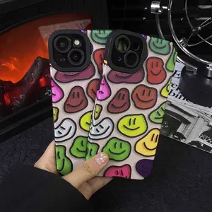 Happy smiley face pattern phone case suitable for iPhone 15/14/13/12/11, cute psychedelic hippie smile mask suitable for teenage women and men, soft TPU shock-absorbing case suitable for iPhone 15
