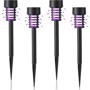 4 Pcs Solar Bug Zapper Outdoor Mosquito Killer Lamp with LED Lights Waterproof Grid Cylinder Mosquito Repellent Killer Zapper with High Voltage Electric for Garden Patio Yard (Stylish,Black)