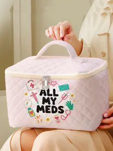 1 piece of medical element 'ALL MY MEDS' 2D printed portable travel makeup, brush, and accessory organizer, storage box toolbox, large capacity travel wash and rinse supplies organizer bag, cute and fashionable makeup bag