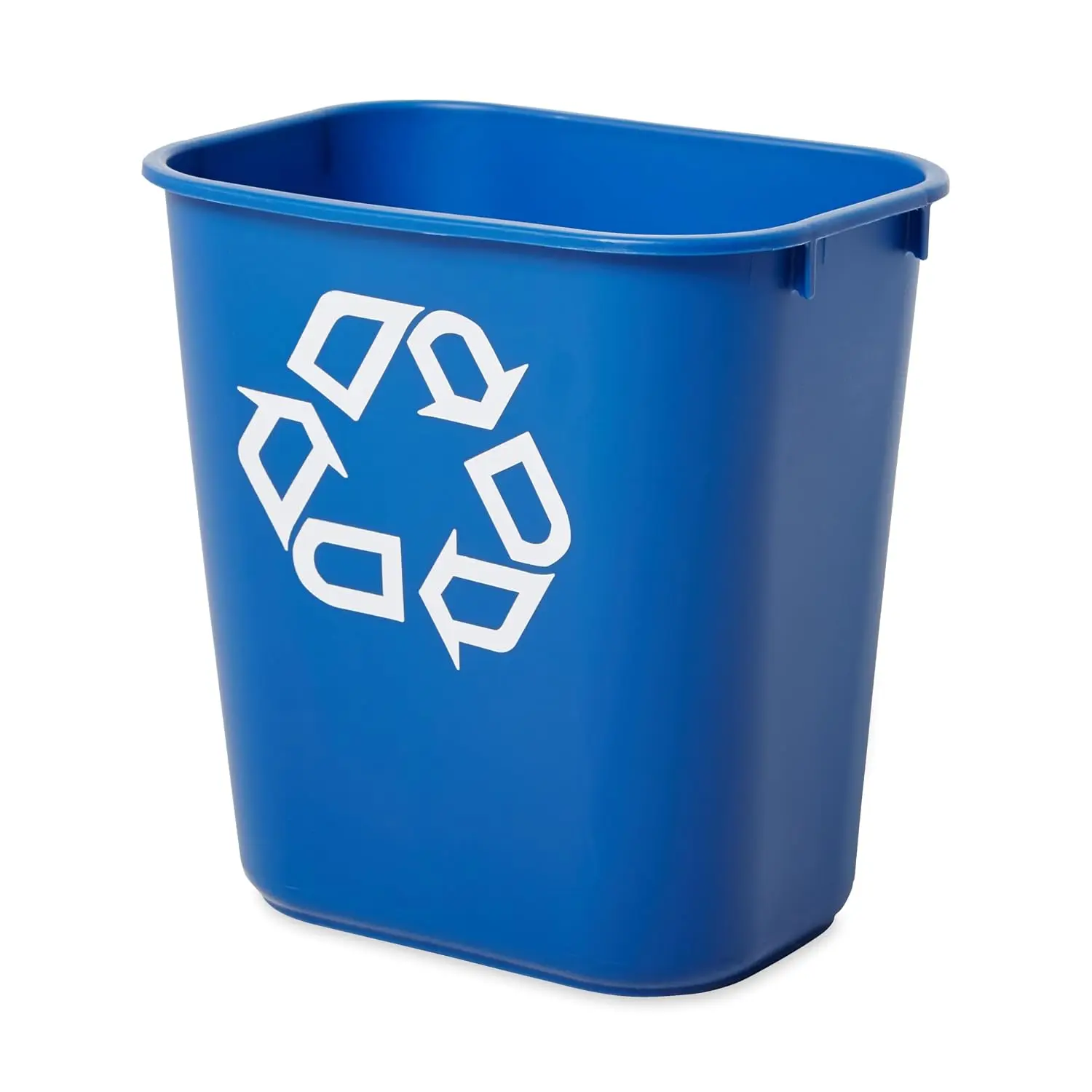Blue Plastic Deskside Recycling Container - 3.25-Gal (13-Qt) with Recycling Symbol, Under-Desk Fit for Office, Bedroom, Sink or Cabinet Placement