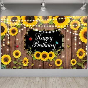 Sunflower Happy Birthday Party Decorations Rustic Wood Photography Butterfly Sunflower Backdrop Banner Background for Indoor Outdoor Birthday Party Baby Shower Decor Supplies No Brand