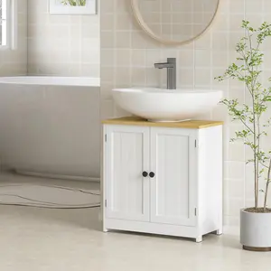 Bathroom Vanities Under Sink Storage Cabinet Cupboard with 2 Doors 23.5" x 11.75" x 24" White Space-Saving U-Shape Design Adjustable Shelf Sturdy MDF Frame