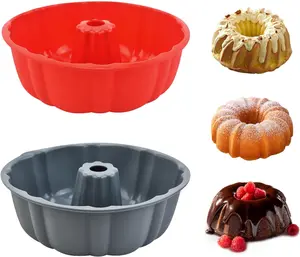 2 Pack  Bundt Cake Pan Nonstick,10 Inch,  Cake Molds,Pound Cake Pan, Baking for Jello,Gelatin,Cake,Brownie and Bread (Red+Grey)