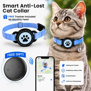Smart Pet Tracker Cat Collar with Free No-Monthly-Fee GPS Tracker (AirTag Alternative) & Holder Included | Waterproof Breakaway Anti-Lost Collar for Cats, Kittens & Small Dogs | Location Device Included