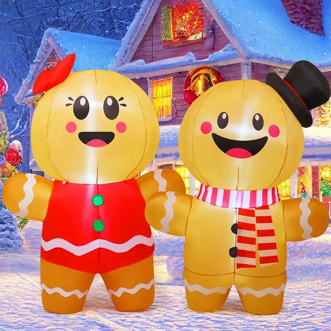 GOOSH 6.2 FT & 6.7 FT Christmas Decor Inflatables Gingerbread Man LED Lights Waterproof Outdoor Decorations Sturdy Weather-Resistant Easy Setup Storage